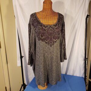 Ladies CATHERINES 3/4 Sleeve Scoop Neck Lightweight Gray Sweater w/Purple - 4X